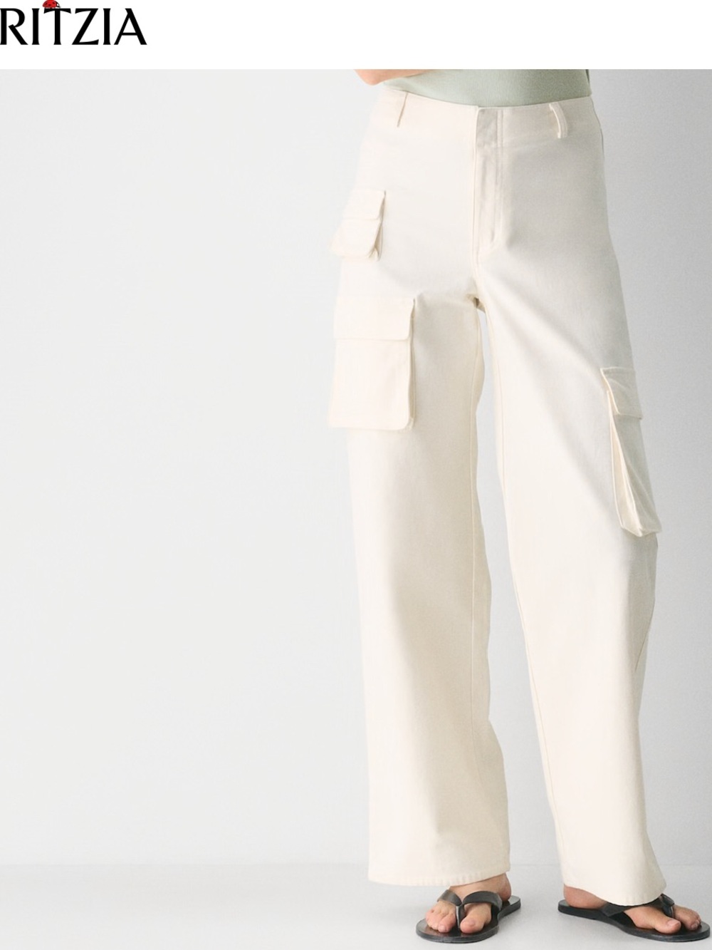 Aritzia Cream Cargo Wide-Leg Pants